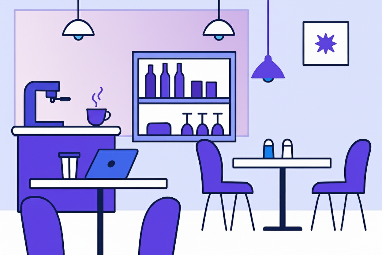 Restaurant and cafe interior illustration showing Poiwise analytics environment